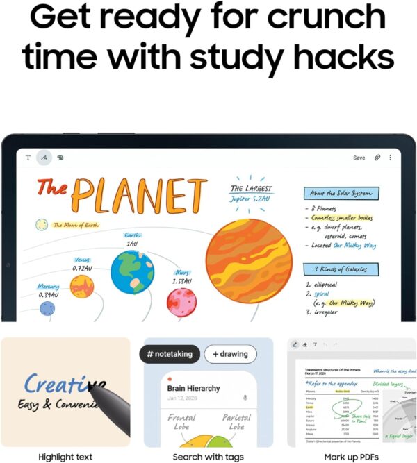 Samsung Galaxy Tab S6 Lite 10.4' 64GB WiFi Android Tablet, S Pen Included, Gaming Ready, Long Battery Life, Slim Metal Design, Expandable Storage, US Version, Oxford Gray, Amazon Exclusive (2024) - Image 3